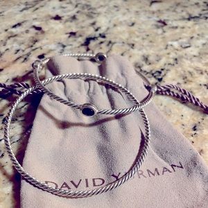 David Yurman Confetti 4 Station Bangle Set of 2 Bracelets Black Onyx Silver